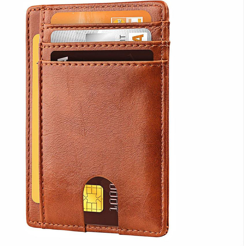 V888-ELOSUNG25780-202505131807-00 Slim Minimalist Leather Wallet with ID Window & RFID Blocking - Holds 12 Cards & Cash(Yellow Brown) - Image 1