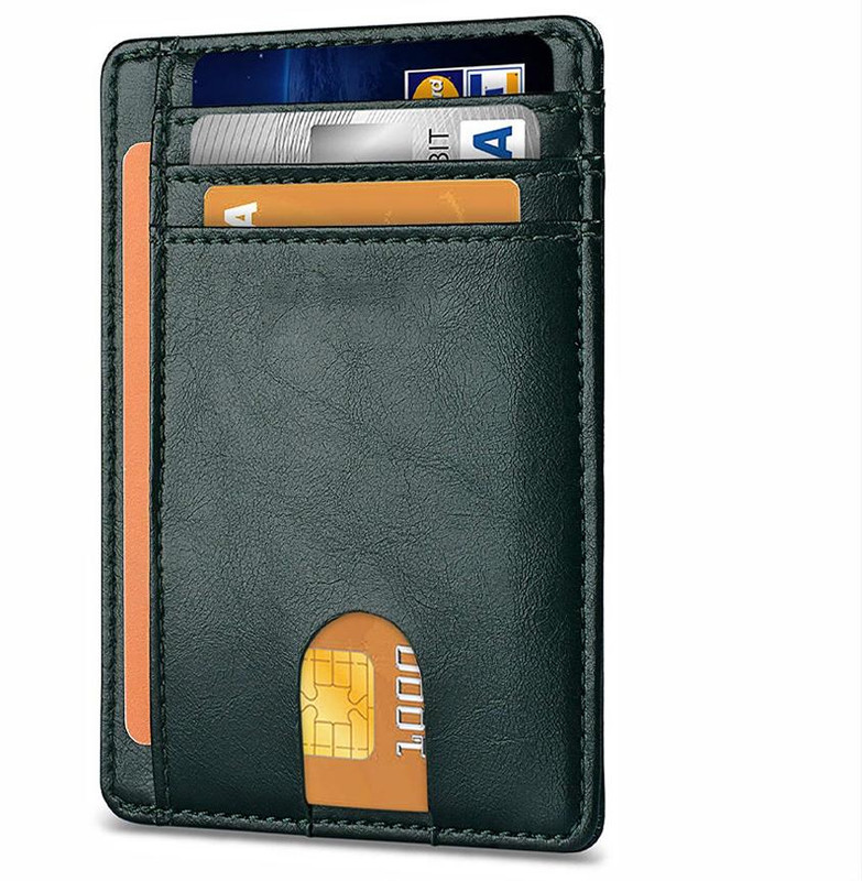 V888-ELOSUNG25784-202505131907-00 Slim Minimalist Leather Wallet with ID Window & RFID Blocking - Holds 12 Cards & Cash(Dark green) - Image 1