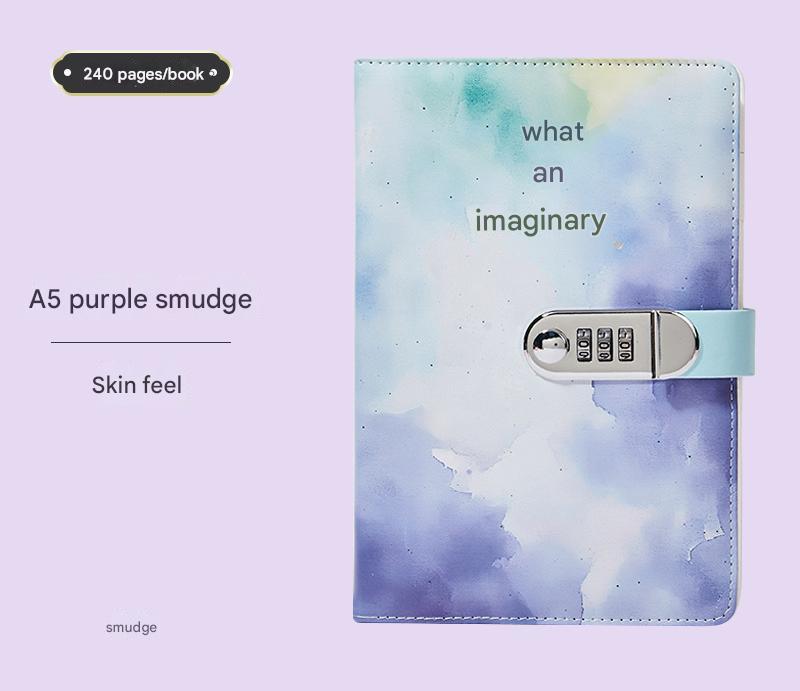 V888-ELOSUNG25805-202505131813-00 A5 Tie-Dye Journal with Combination Lock - 240 Pages, Soft Touch Cover Diary(Purple) - Image 1
