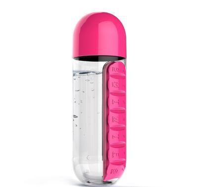 V888-ELOSUNG25825-202505131917-00 2pc 2-in-1 Water Bottle with 7-Day Pill Organizer - 600ml BPA-Free, Portable & Leakproof(Rose) - Image 1