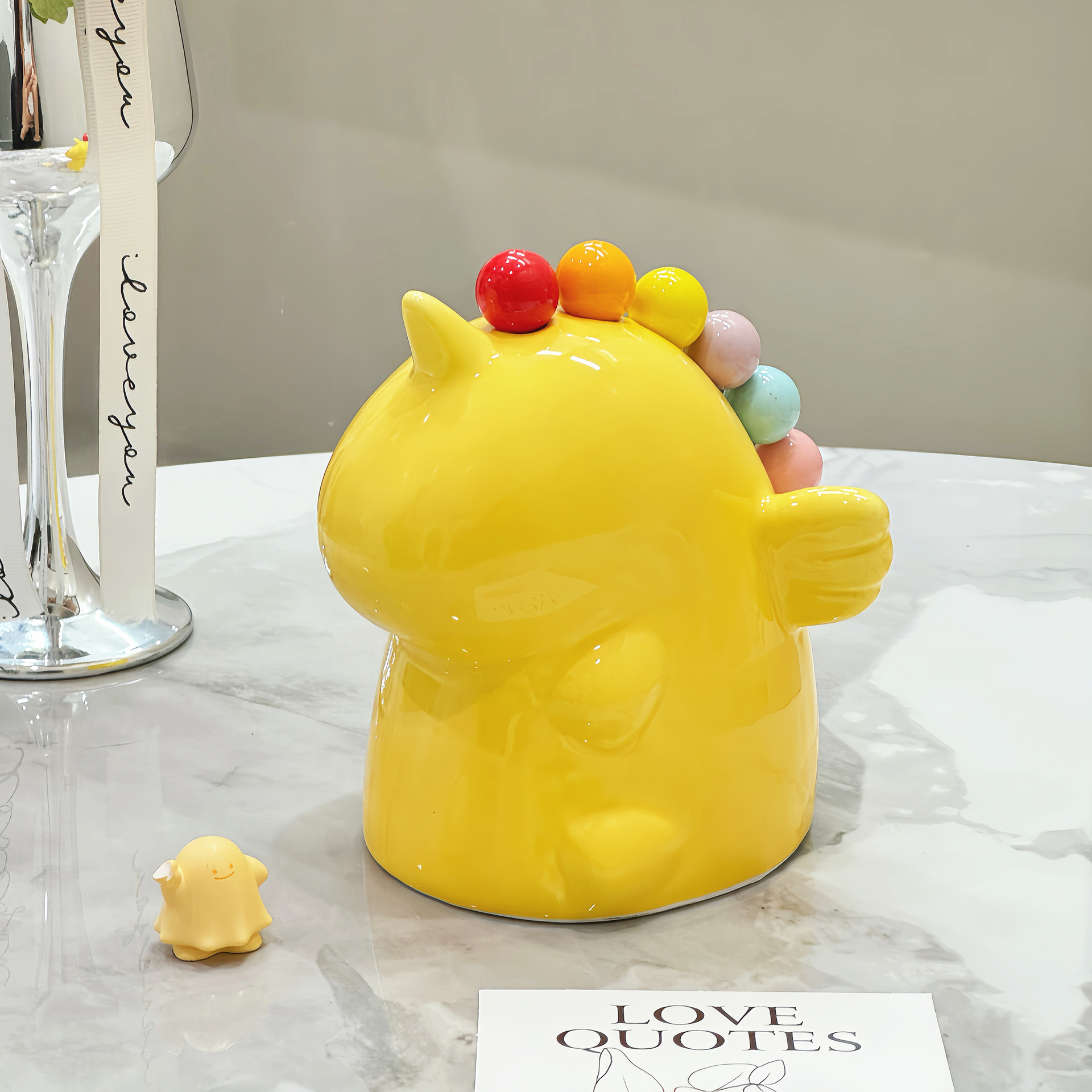 V888-ELOSUNG25843-202505151632-00 Adorable Unicorn Ceramic Fruit Fork Holder Set - Includes Stainless Steel Forks with Ball Tops(yellow) - Image 1