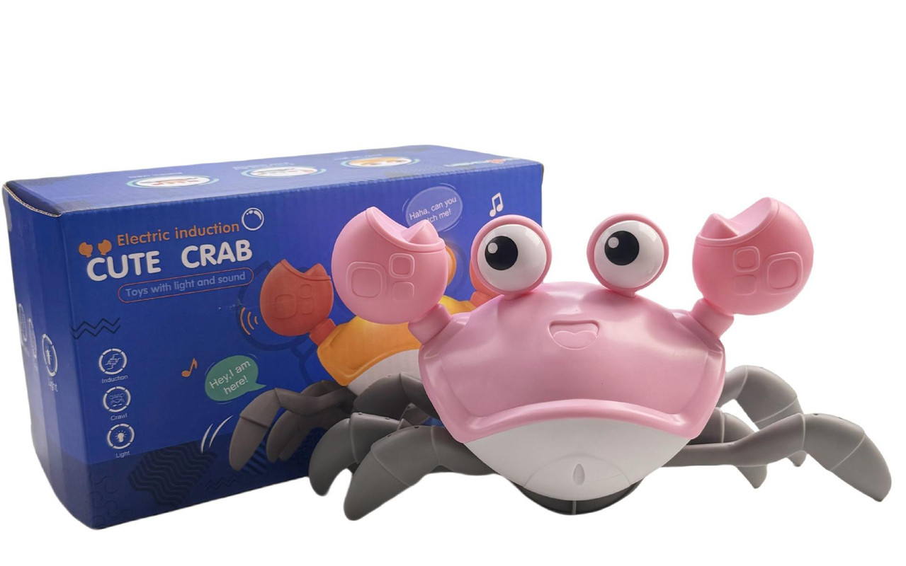 V888-ELOSUNG25953-202505191207-00 Interactive Crawling Crab Baby Toy with Music, Lights & Obstacle Avoidance(Pink) - Image 1