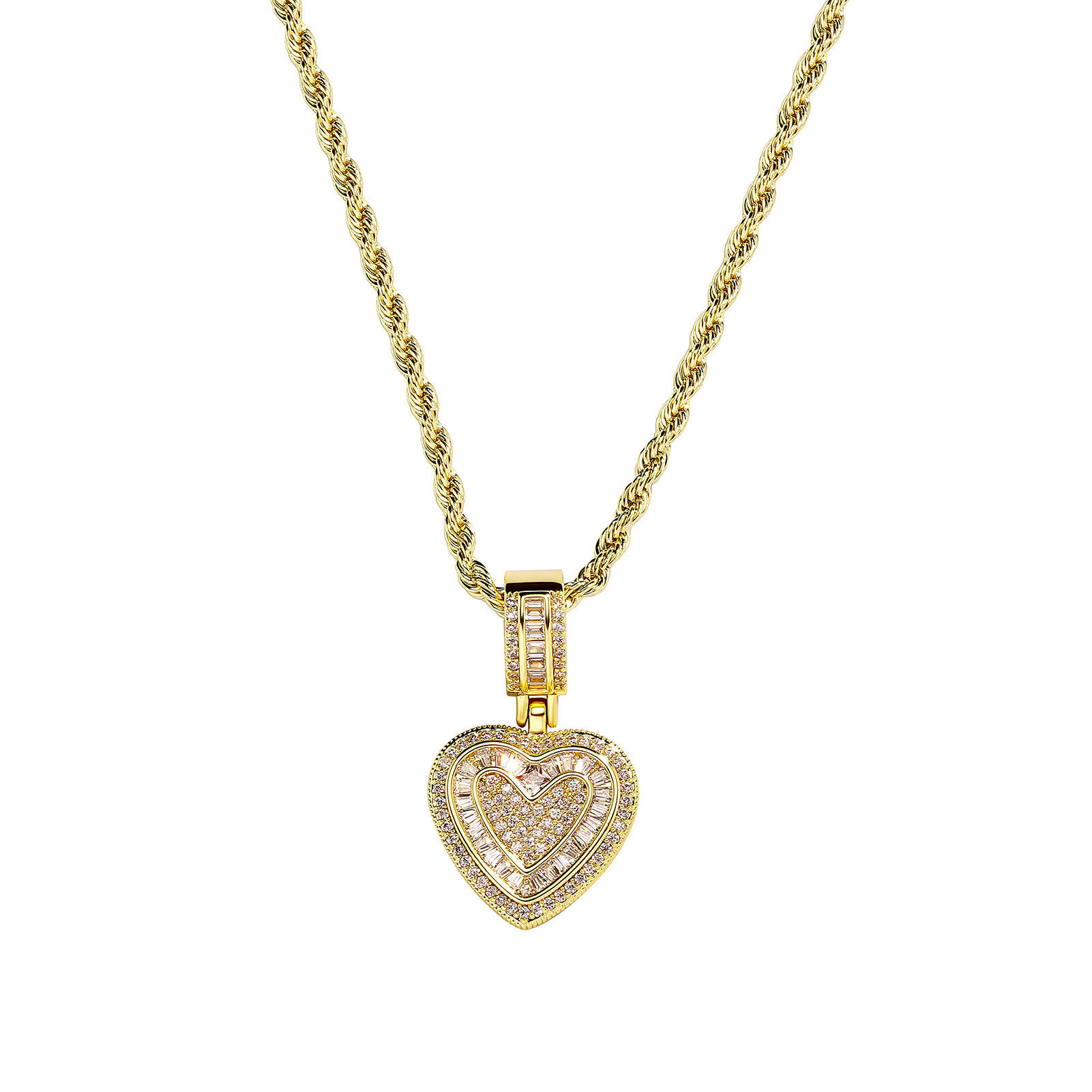 V888-ELOSUNG25999-202505191238-00 Iced Out Heart Pendant Necklace - 5A+ CZ Stones, 14K Gold Plated with Rope Chain(gold) - Image 1