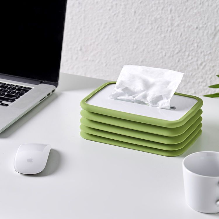 V888-ELOSUNG26064-202504141551-00 2-pcs Green Silicone Tissue Box Holder - Automatic Self-Lowering Dispenser - Image 1