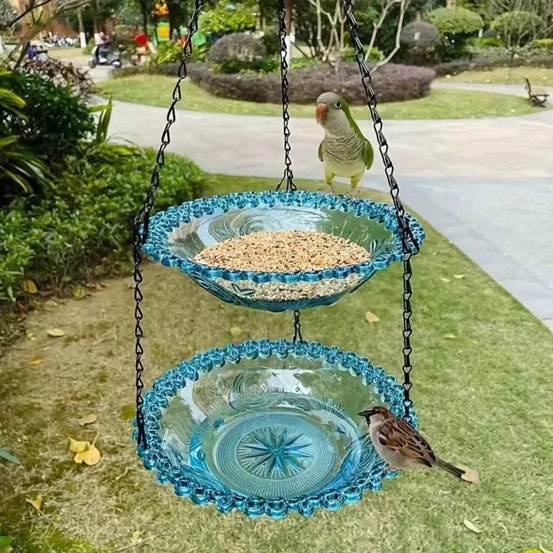 V888-ELOSUNG26089-202504141701-00 Blue Easy Clean Hanging Bird Feeder - Double Layer Durable Plastic Design for Patios - Image 1
