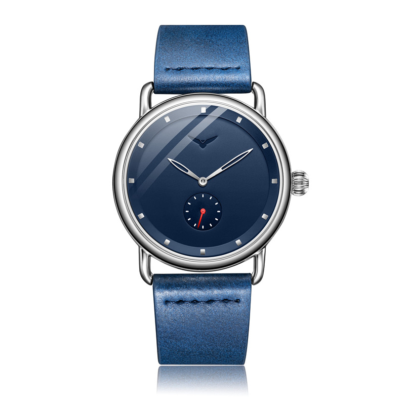 V888-ELOSUNG26297-202504281233-00 Blue Elegant Men's Watch with Leather Band - Small Seconds, Onion Crown Detail - Image 1
