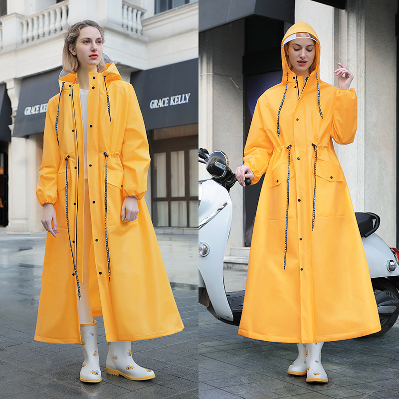 V888-ELOSUNG26517-202504291542-00 Yellow Women's Long Waterproof Raincoat with Hood and Visor - Stylish Rain Jacket (Size - XL) - Image 1