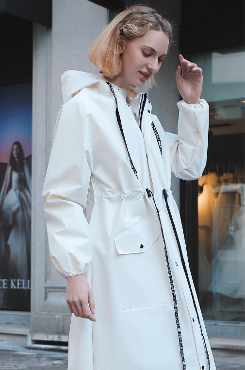 V888-ELOSUNG26519-202504291542-00 White Women's Long Waterproof Raincoat with Hood and Visor - Stylish Rain Jacket (Size - L) - Image 1