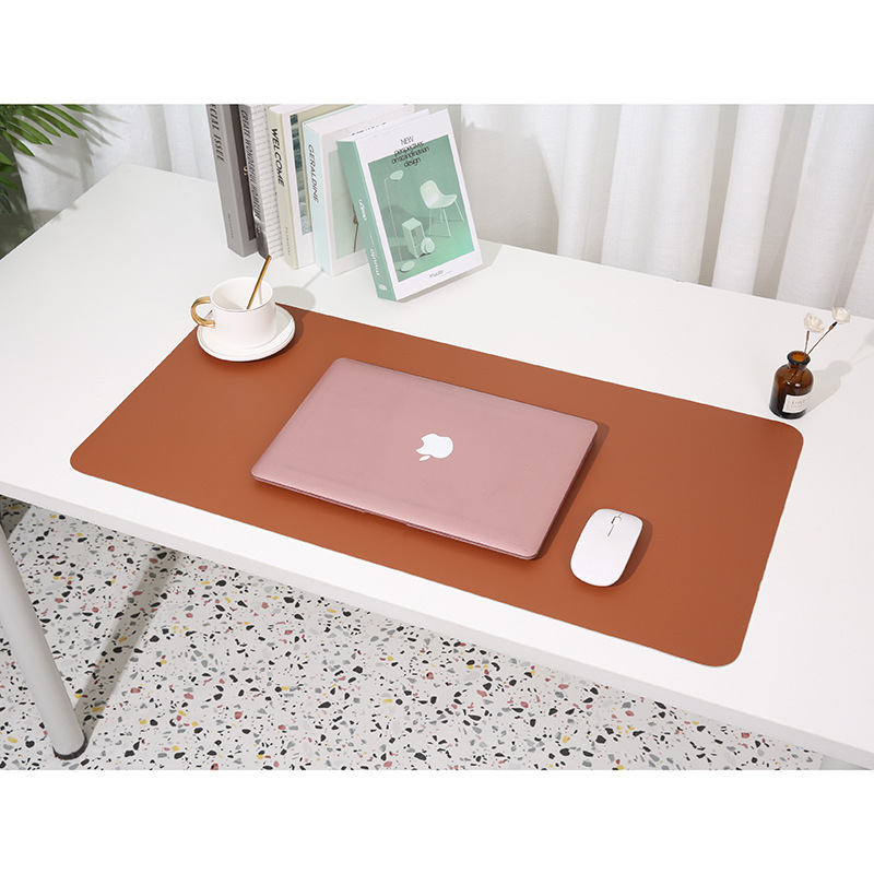 V888-ELOSUNG26564-202505081807-00 Reddish brown/gray Extra-Large Leather Table Mat for Study & Work - Pad for Students & Office Use (100x50cm) - Image 1