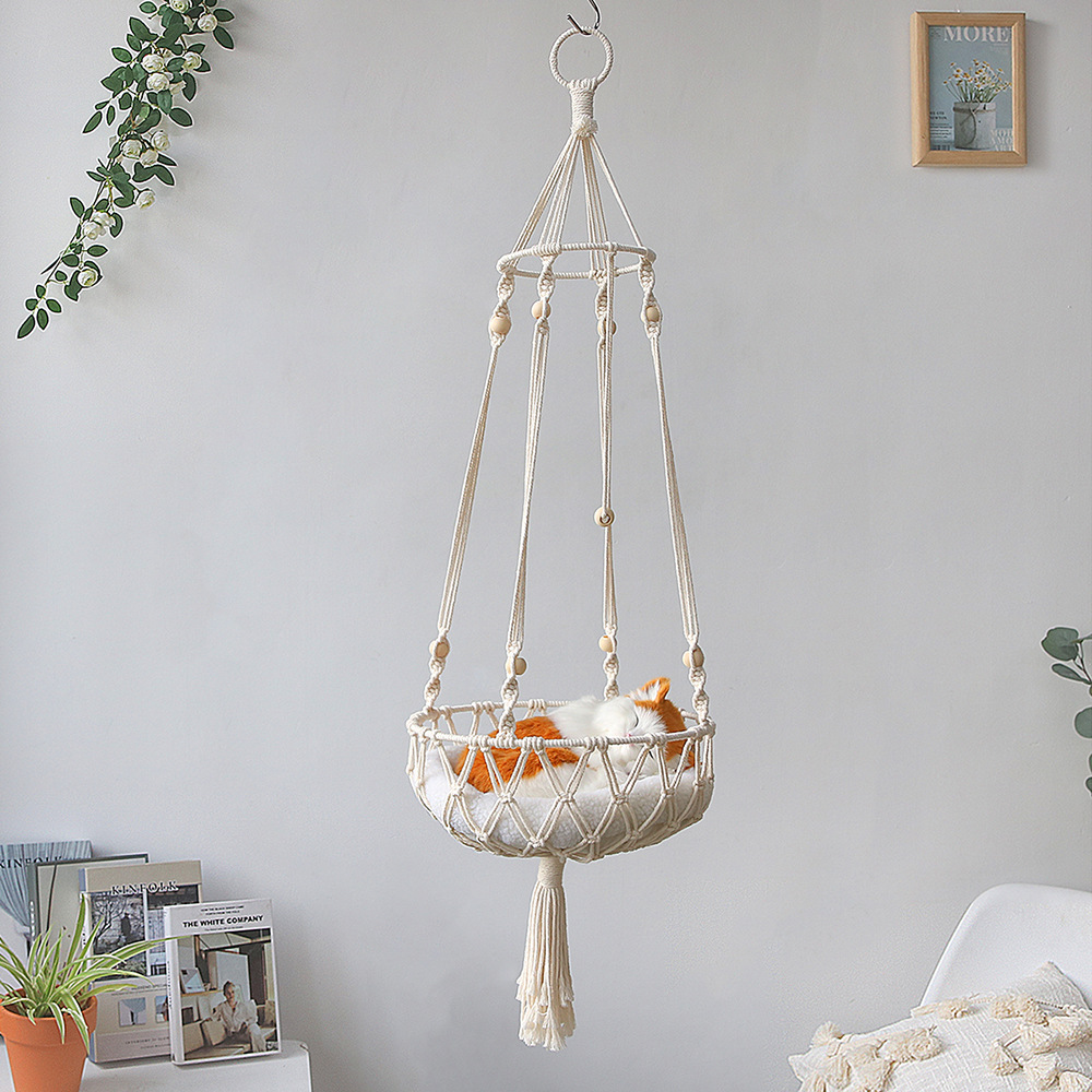 V888-ELOSUNG26571-202505081813-00 Pet Hammock for Cats with Wooden Beads - Pet Swing padding not included (Diameter : 40cm) - Image 1