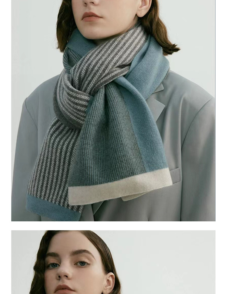 Blue Elegant Color Block Striped Scarf -Men's & Women's Versatile, Winter Warmth 165x29cm