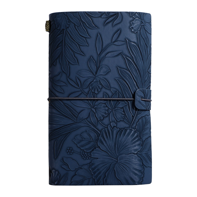 V888-ELOSUNG26652-202505131837-00 Dark blue 2-Pack Vintage Floral Embossed PU Leather Journals - 192 Pages Each - Image 1
