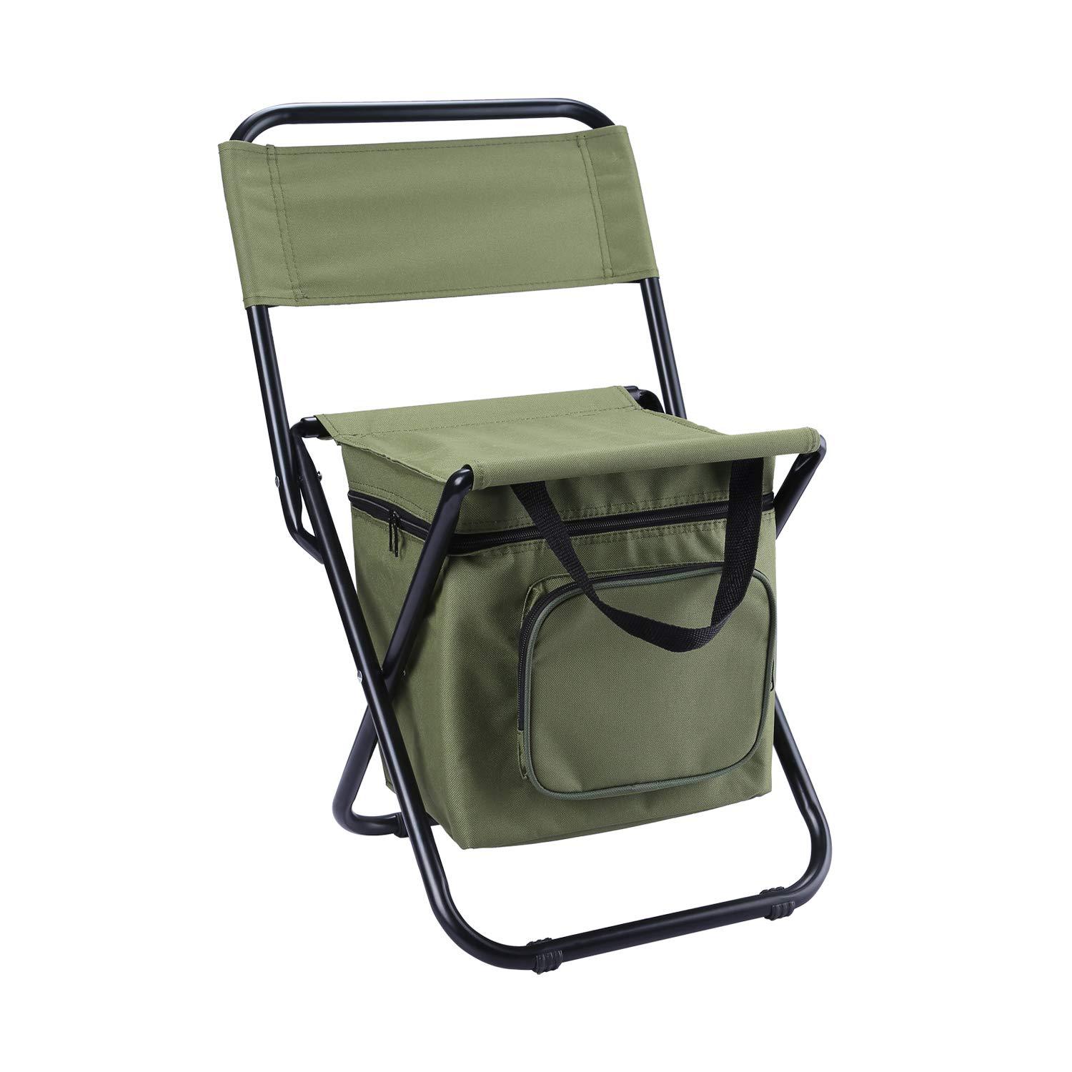 V888-ELOSUNG26696-202505131820-00 Foldable Camping Chair with Integrated 10L Insulated Cooler Bag - Army Green - Image 1