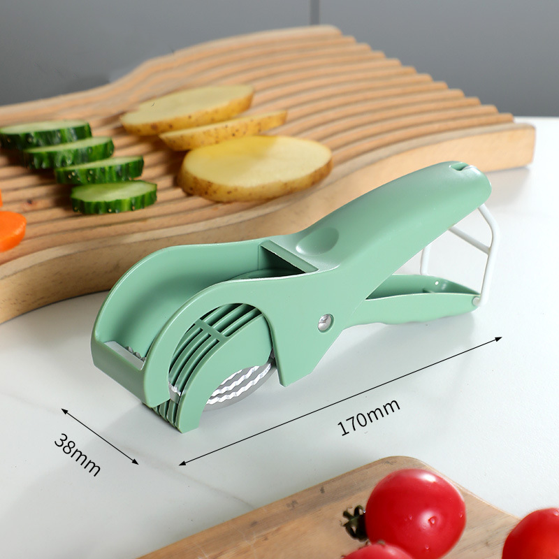 V888-ELOSUNG26782-202505131937-00 2 pcs Green 5-Blade Fruit & Vegetable Slicer for Crinkle Cuts - Kitchen Gadget - Image 1