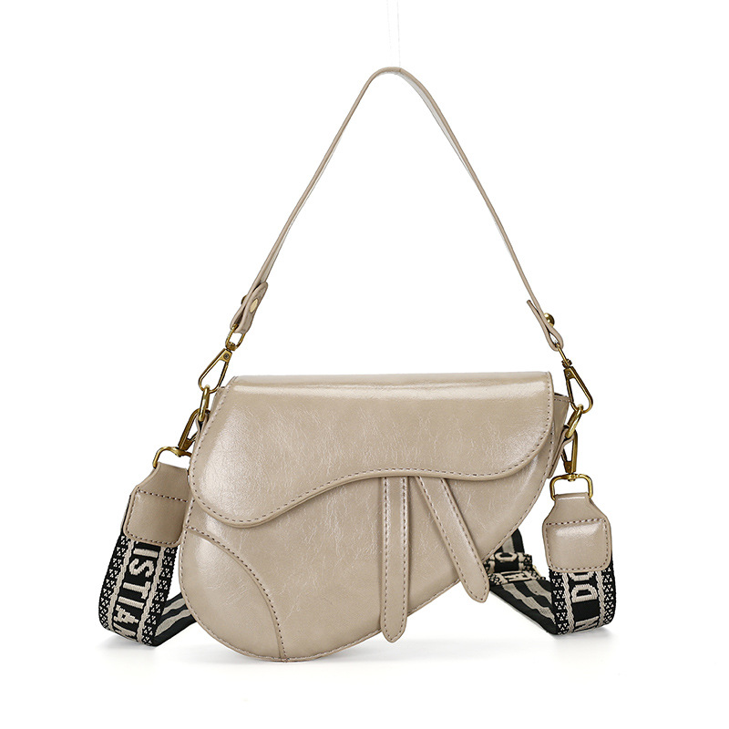 V888-ELOSUNG26809-202505151646-00 Khaki Chic Saddle Crossbody Bag with Wide Guitar Strap - PU Leather - Image 1