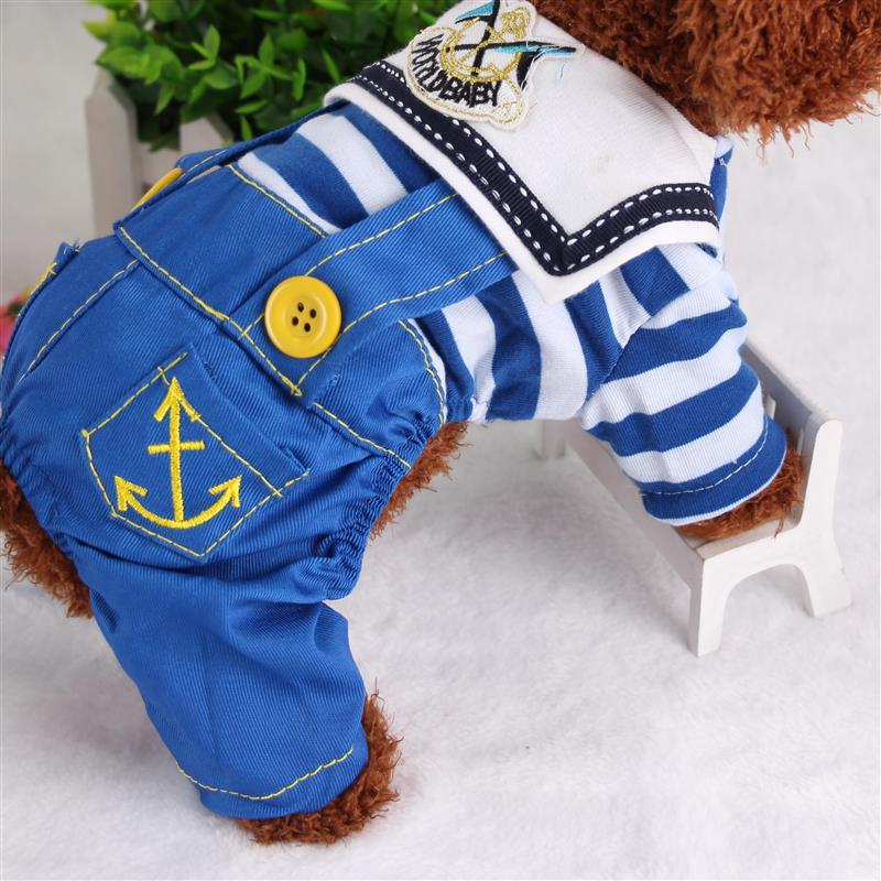 V888-ELOSUNG26816-202505151706-00 Blue Cute Sailor Dog Outfit - Striped Shirt & Anchor Overalls for Small Dogs (Size : M ) - Image 1