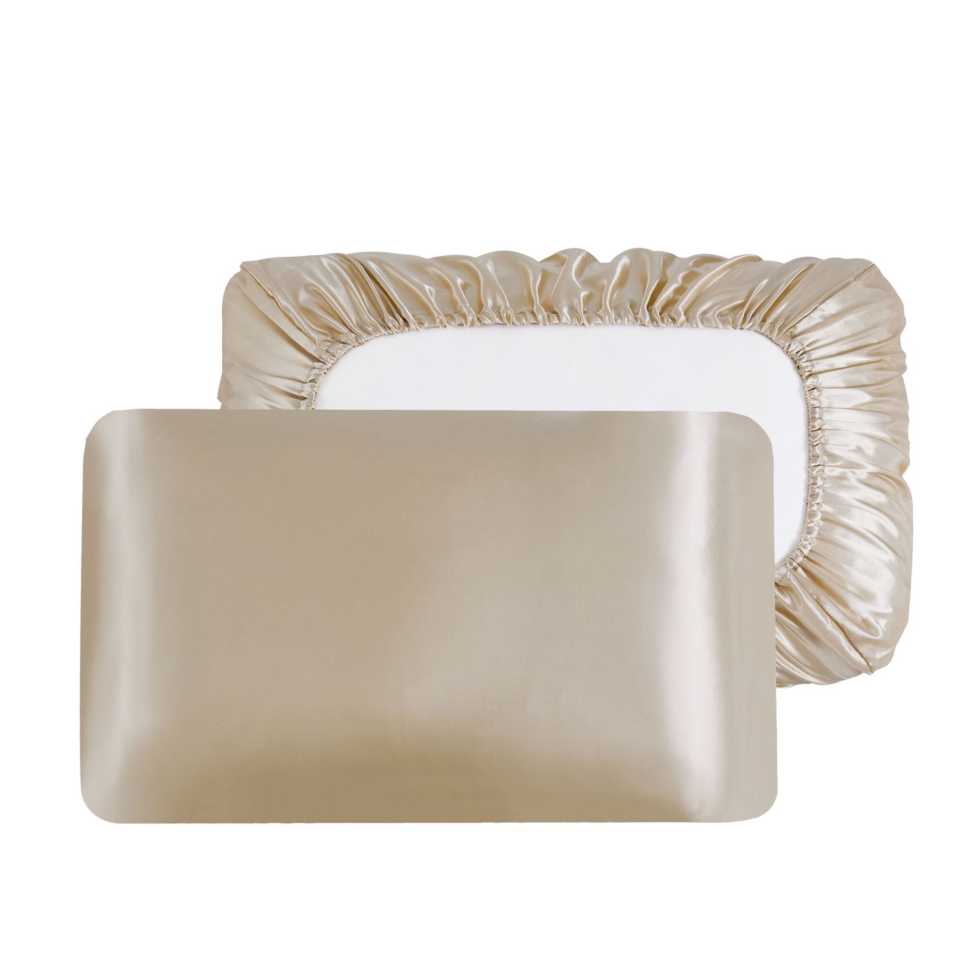 V888-ELOSUNG26837-202505151753-00 Champagne Silky Satin Pillowcase Pair - Smooth for Hair & Skin, Elastic Fitted (46x90+16cm) - Image 1