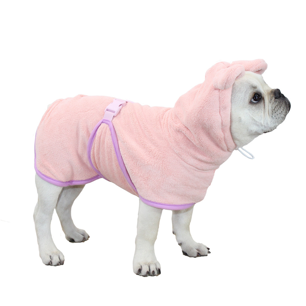 V888-ELOSUNG26882-202505151638-00 Pink Hooded Dog Bathrobe - Super Absorbent, Adjustable Fit, Cozy Pet Towel (Size : XS) - Image 1