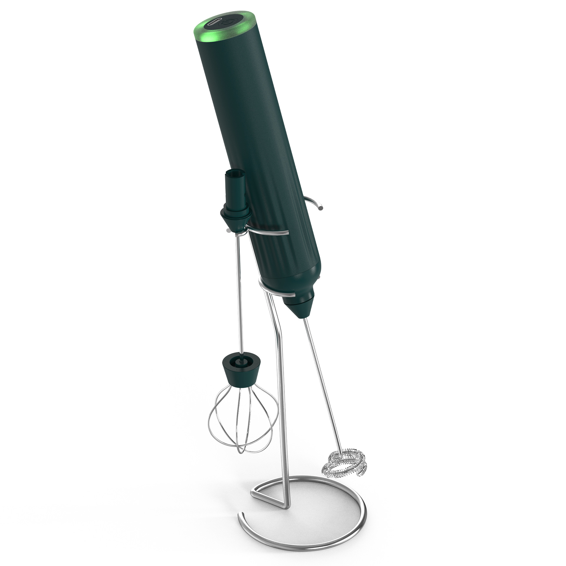V888-ELOSUNG26905-202505191208-00 Green USB Rechargeable Milk Frother - 3-Speed Handheld Electric Whisk with Stand - Image 1