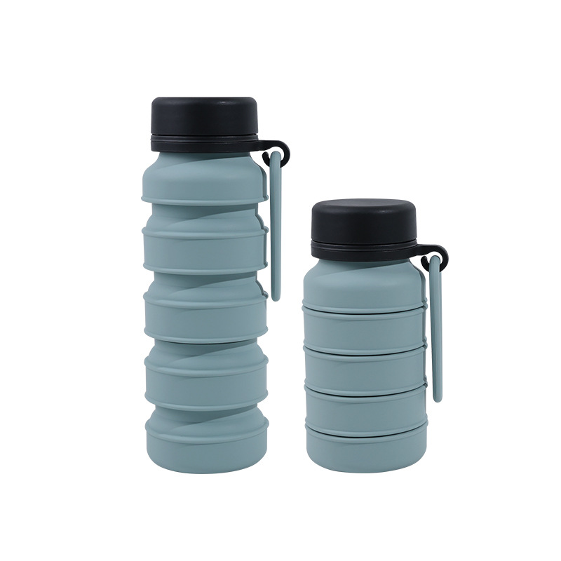 V888-ELOSUNG27027-202504211205-00 Blue and Black Collapsible Silicone Water Bottle - 510ml Portable Food-Grade Travel & Sports Drink Flask - Image 1