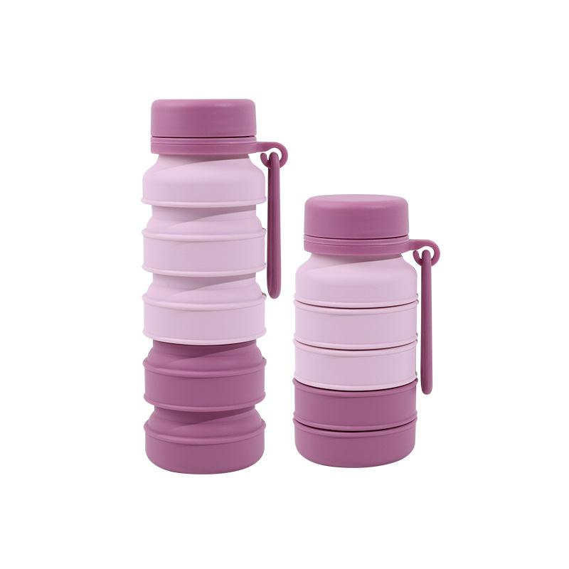 V888-ELOSUNG27028-202504211205-00 Pink Collapsible Silicone Water Bottle - 510ml Portable Food-Grade Travel & Sports Drink Flask - Image 1