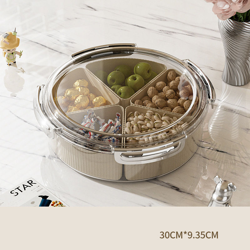 V888-ELOSUNG27102-202504221136-00 Grey And Silver Snap Button Elegant Compartment Serving Tray with Lid - Versatile Snack, Fruit & Candy Box - Image 1