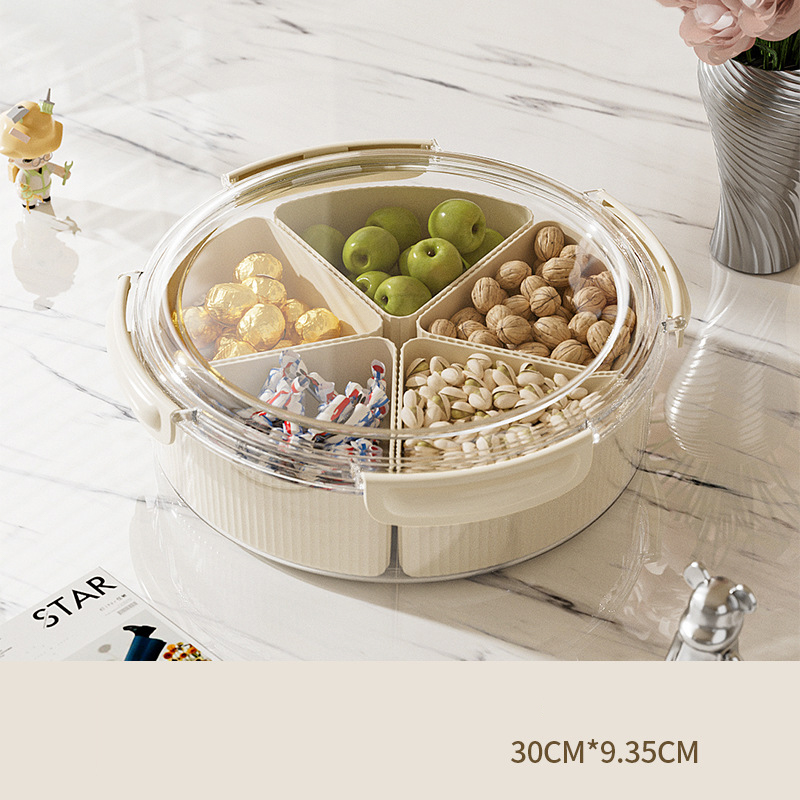V888-ELOSUNG27104-202504221137-00 Beige And Beige Snap Button Elegant Compartment Serving Tray with Lid - Versatile Snack, Fruit & Candy Box - Image 1