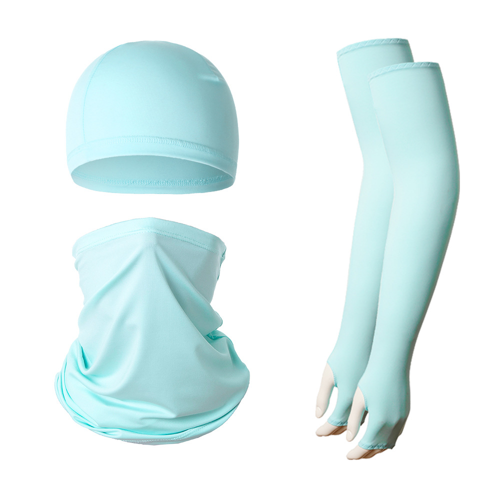 V888-ELOSUNG27121-202504221145-00 2 Sets Light Blue Cooling UV Protection Set - 2 Skull Cap, 2 Neck Gaiter & 4 Arm Sleeves for Outdoor Sports - Image 1