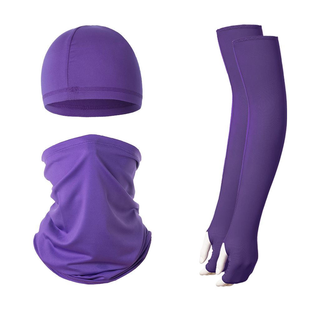 V888-ELOSUNG27123-202504221146-00 2 Sets Purple Cooling UV Protection Set - 2 Skull Cap, 2 Neck Gaiter & 4 Arm Sleeves for Outdoor Sports - Image 1