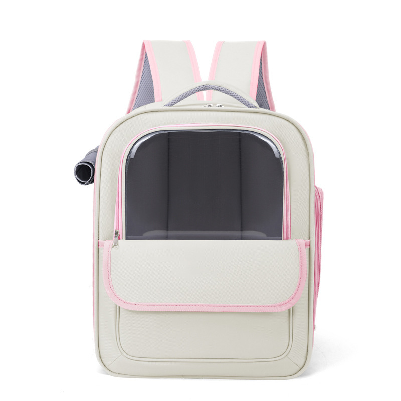 V888-ELOSUNG27130-202504281437-00 Beige And Pink Spacious Pet Carrier Backpack with Clear Window - Comfortable Travel Bag for Cats & Small Dogs - Image 1