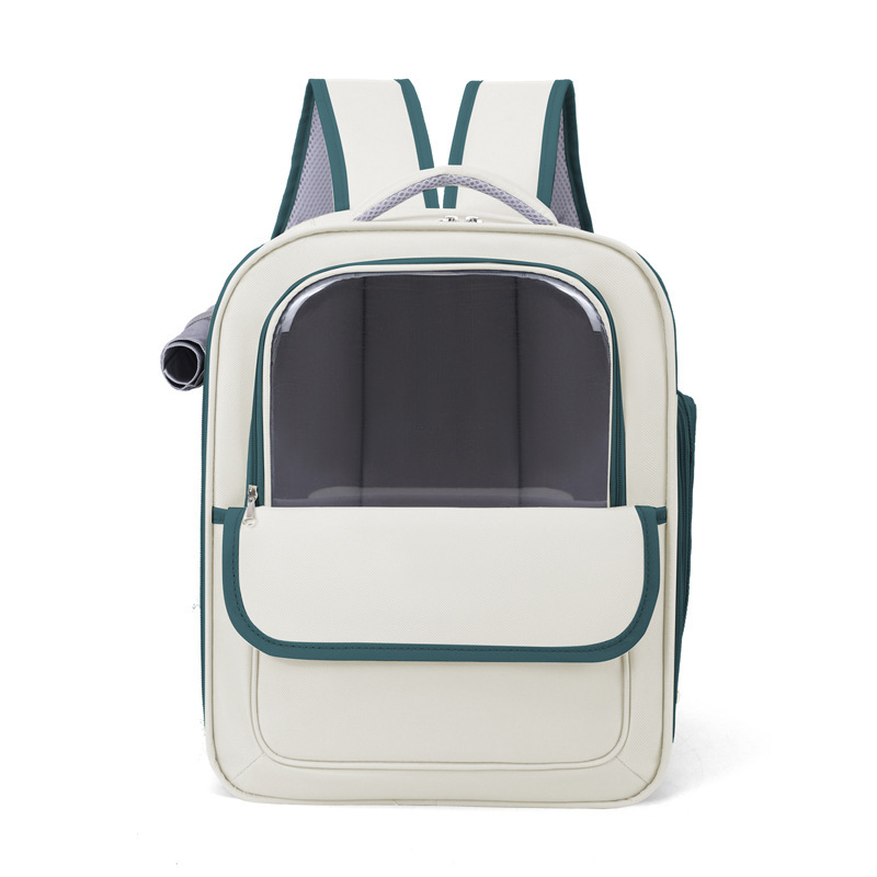 V888-ELOSUNG27133-202504281440-00 Beige And Green Spacious Pet Carrier Backpack with Clear Window - Comfortable Travel Bag for Cats & Small Dogs - Image 1