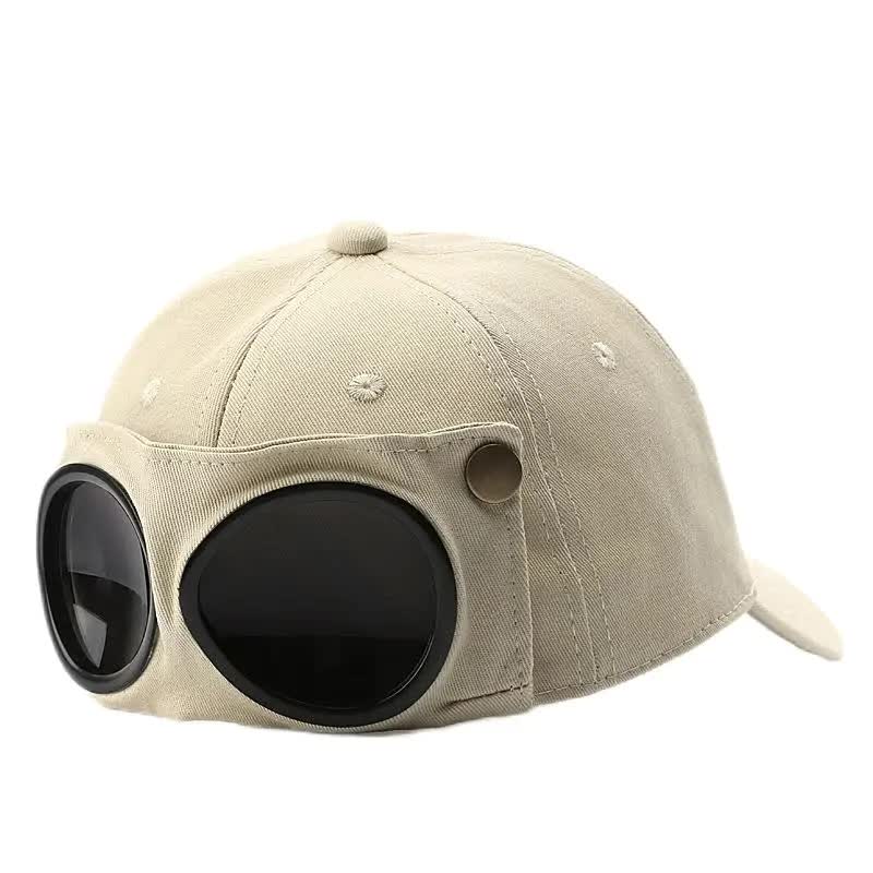 V888-ELOSUNG27192-202504281507-00 Beige Stylish Aviator Goggle Baseball Cap - Unisex Outdoor Cotton Sun Hat - Image 1