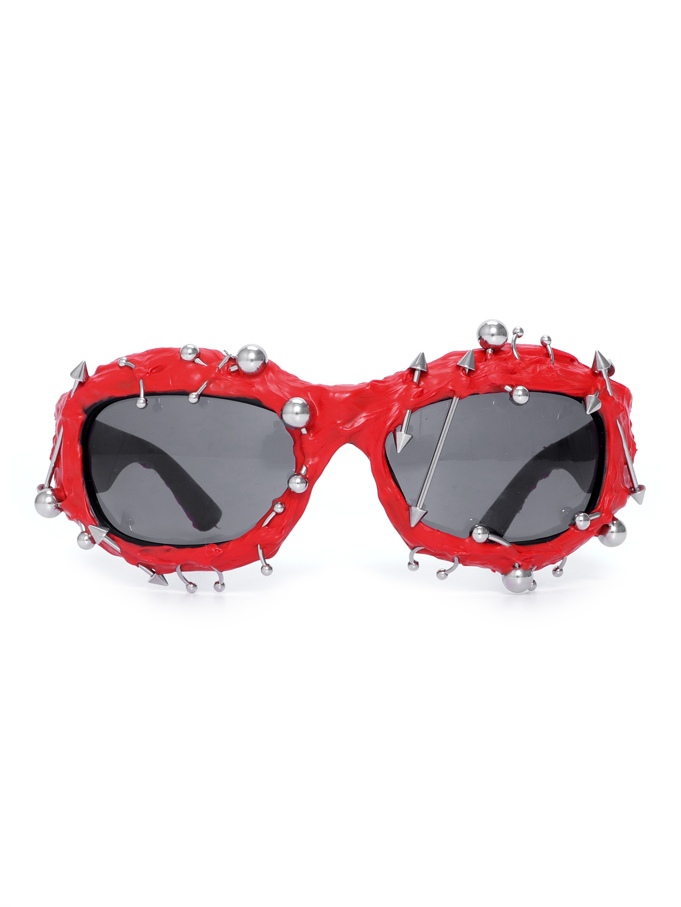 V888-ELOSUNG27202-202504281525-00 Red Edgy Punk Rock Spiked Sunglasses - Statement Goth Studded Eyewear - Image 1