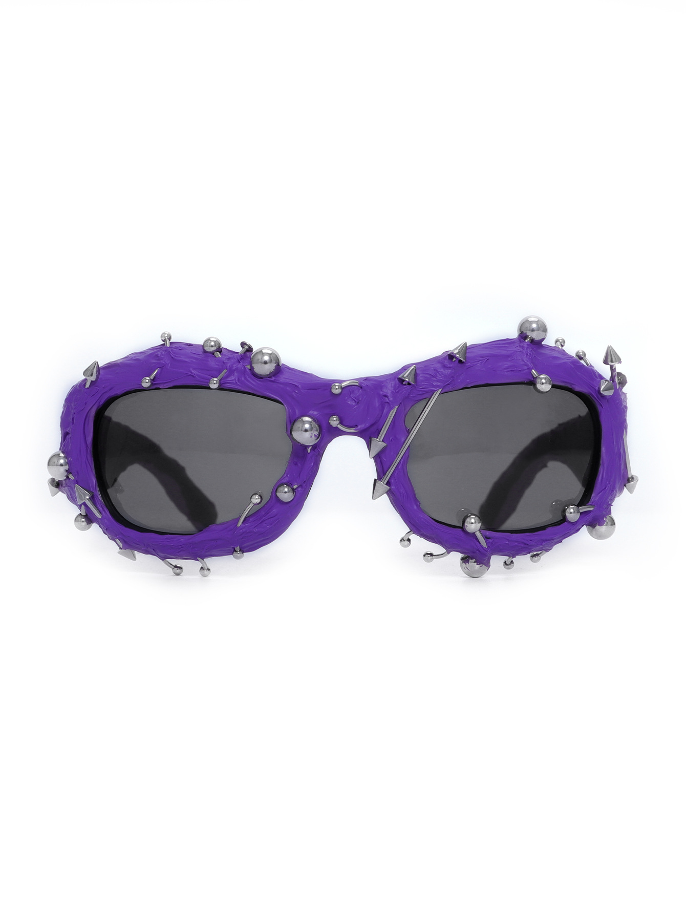 V888-ELOSUNG27205-202504281526-00 Purple Edgy Punk Rock Spiked Sunglasses - Statement Goth Studded Eyewear - Image 1