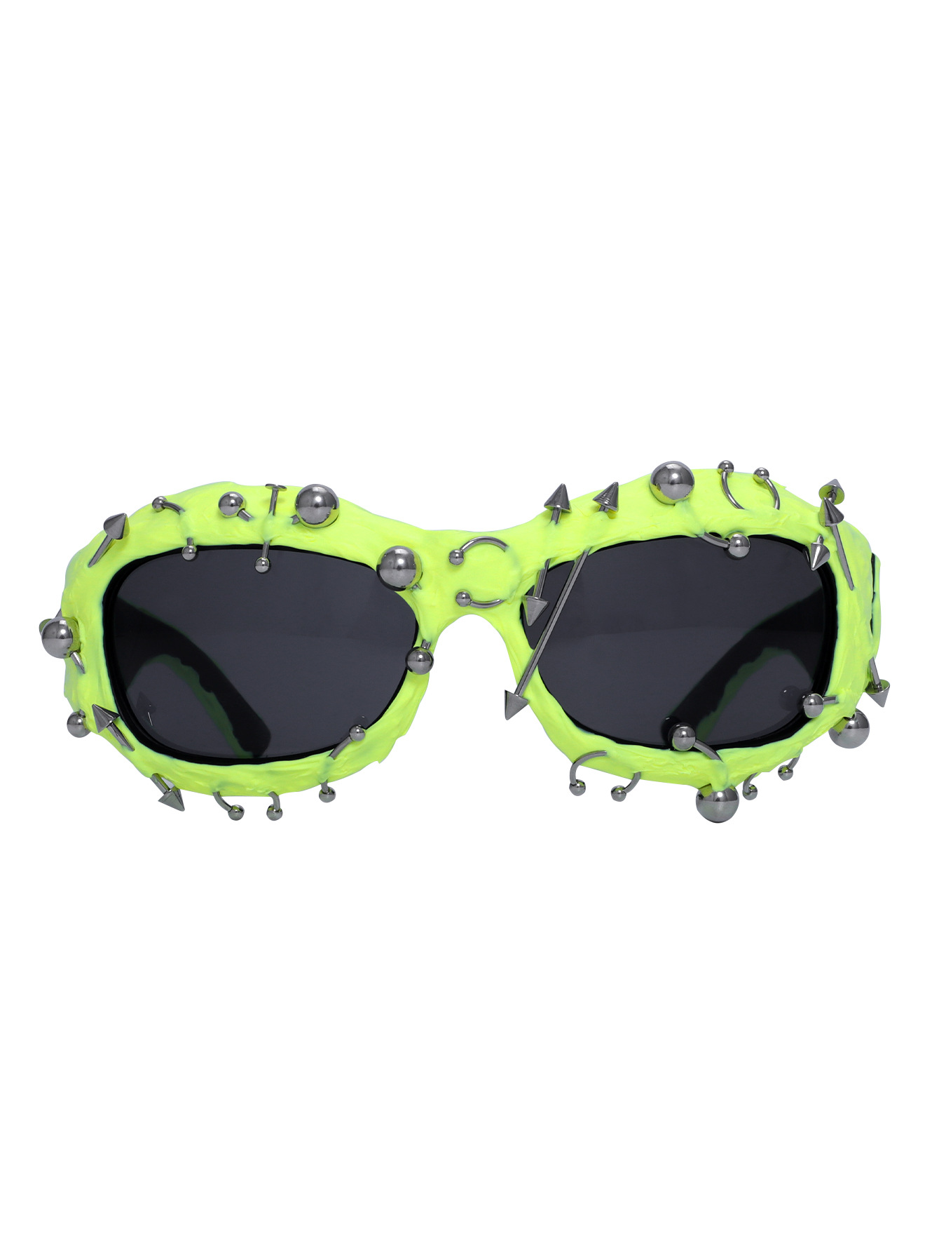 V888-ELOSUNG27206-202504281527-00 Bright Green Edgy Punk Rock Spiked Sunglasses - Statement Goth Studded Eyewear - Image 1