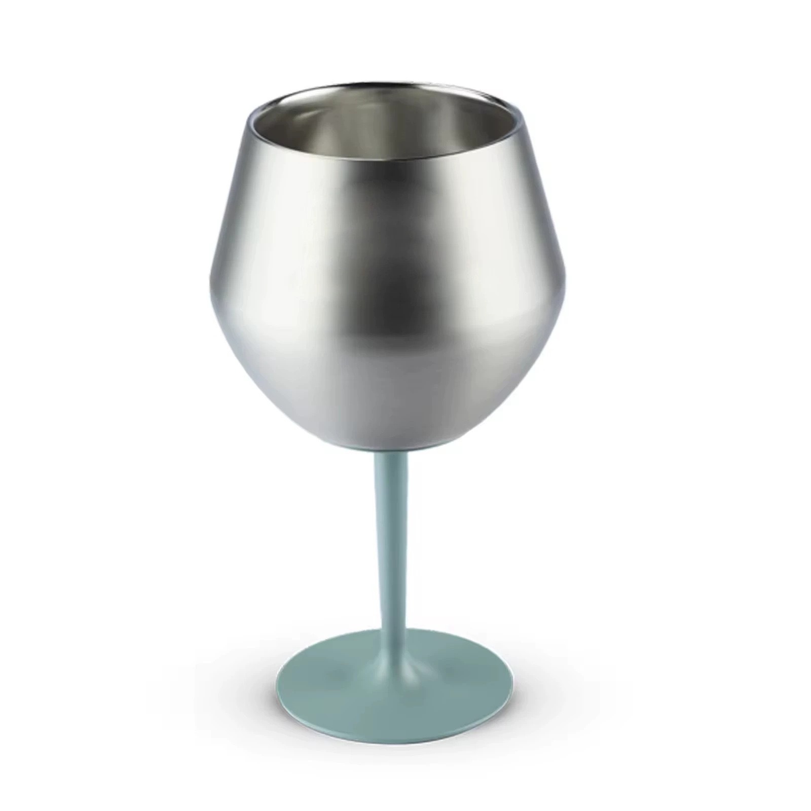 V888-ELOSUNG27237-202504281335-00 2 Pcs Green and Silver Detachable Stainless Steel Wine Glass - 14oz (420ml) Portable Stemmed Goblet for Outdoors & Travel - Image 1