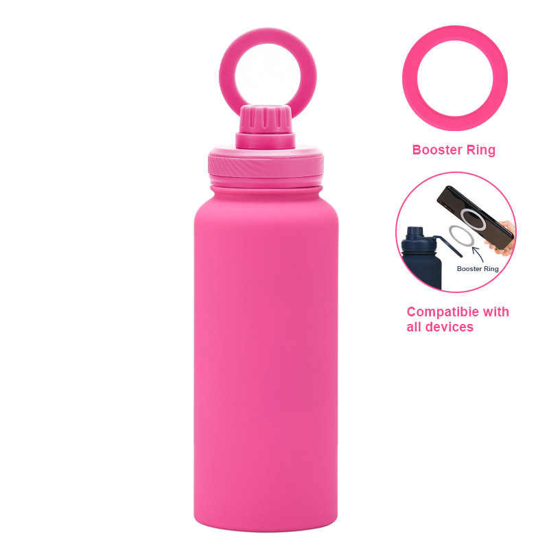 V888-ELOSUNG27256-202504281426-00 Rose Red 1L Stainless Steel Water Bottle with Magnetic Phone Holder Lid - Portable Hydration & Hands-Free Stand - Image 1