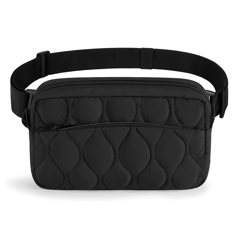 V888-ELOSUNG27263-202504281348-00 Black Stylish Quilted Belt Bag - Lightweight Nylon Crossbody Fanny Pack - Image 1