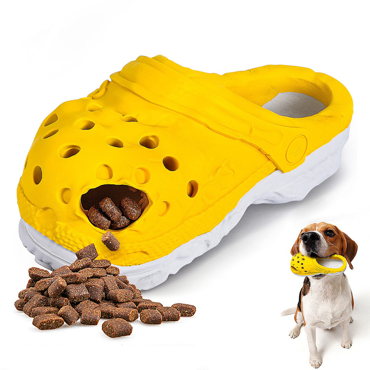 V888-ELOSUNG27309-202504291552-00 Size S Yellow Tough Slipper Dog Chew Toy - Natural Rubber Treat Dispenser & Teeth Cleaner for Interactive Play & Boredom Relief - Image 1