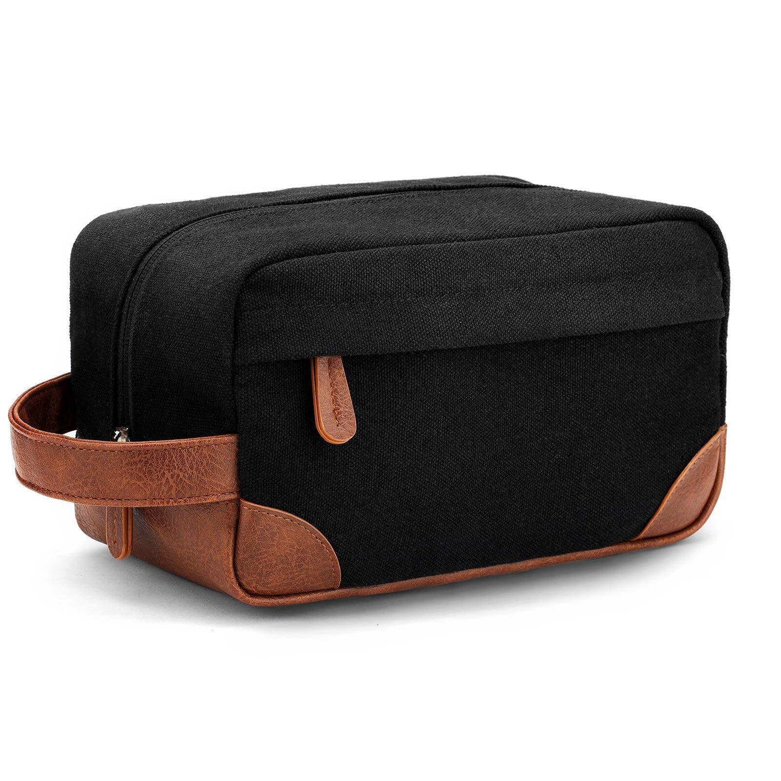 V888-ELOSUNG27331-202505061353-00 Black And Brown Men's Canvas Toiletry Bag - Large Capacity Water-Resistant Travel Organizer Dopp Kit with Handle - Image 1