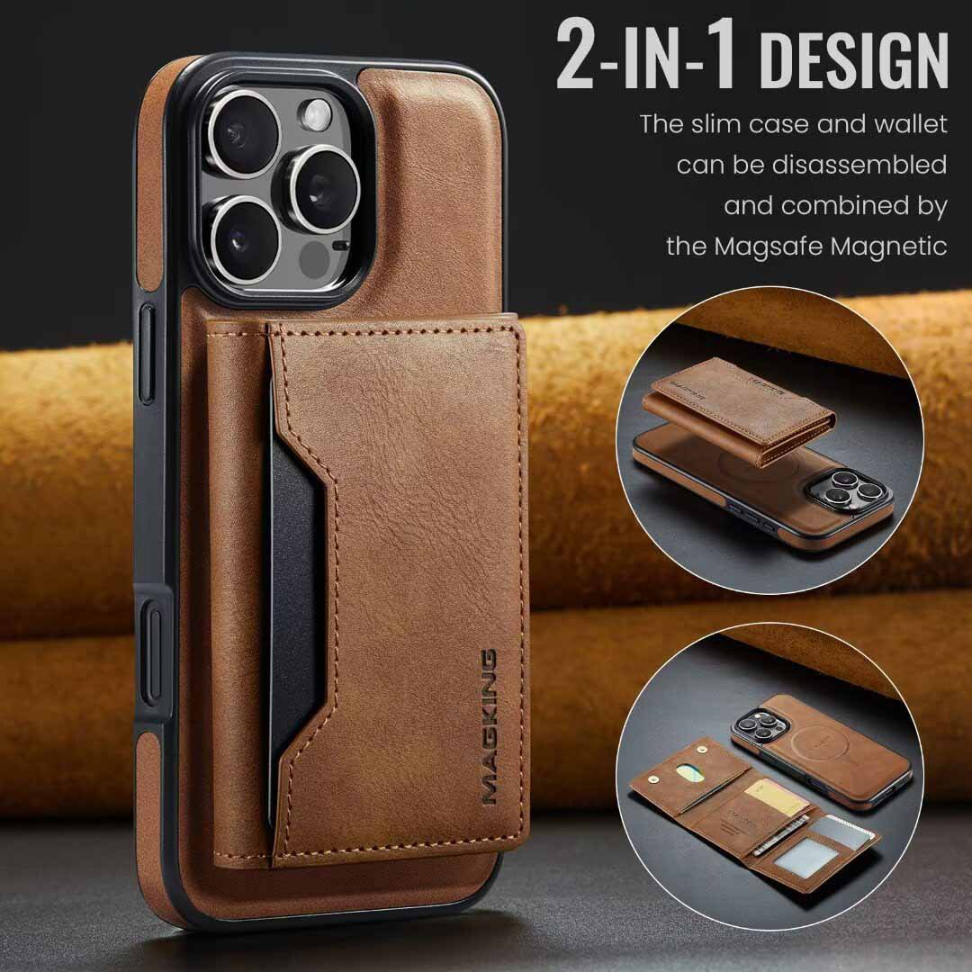 V888-ELOSUNG27393-202505081732-00 Brown Premium MagSafe Wallet Case for iPhone 16 Pro Max - Detachable PU Leather Magnetic Card Holder - Image 1