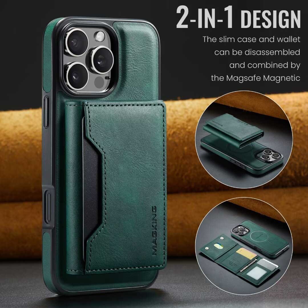 V888-ELOSUNG27396-202505081733-00 Green Premium MagSafe Wallet Case for iPhone 16 Pro Max - Detachable PU Leather Magnetic Card Holder - Image 1