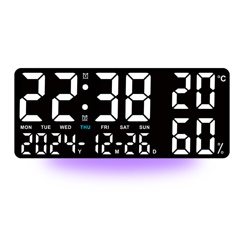 V888-ELOSUNG27419-202505081754-00 Black Background With White Light Sleek Large LED Digital Wall & Desk Clock - Remote Control, Temperature, Humidity, Dual Alarms, Calendar - Image 1