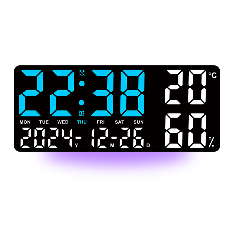 V888-ELOSUNG27421-202505081805-00 Black Background With Blue and White Light Sleek Large LED Digital Wall & Desk Clock - Remote Control, Temperature, Humidity, Dual Alarms, Calendar - Image 1