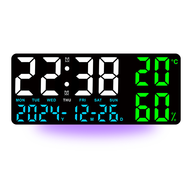 V888-ELOSUNG27422-202505081805-00 Black Background With Blue,Green and White Light Sleek Large LED Digital Wall & Desk Clock - Remote Control, Temperature, Humidity, Dual Alarms, Calendar - Image 1