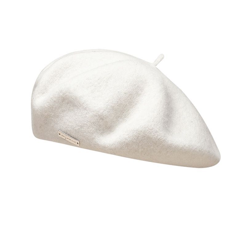V888-ELOSUNG27470-202505131715-00 White Elegant Wool Beret - Classic Warm Thick British Style Hat for Autumn & Winter - Image 1