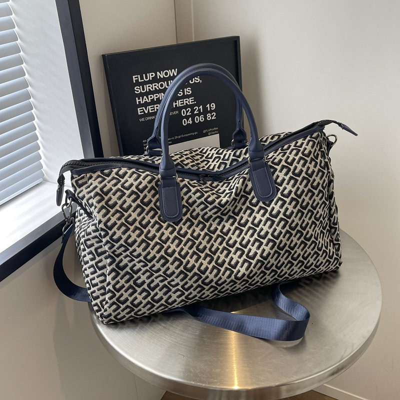 V888-ELOSUNG27485-202505131736-00 Dark Blue Stylish Geometric Pattern Travel Duffel Bag - Large Capacity Lightweight Weekender & Gym Bag - Image 1