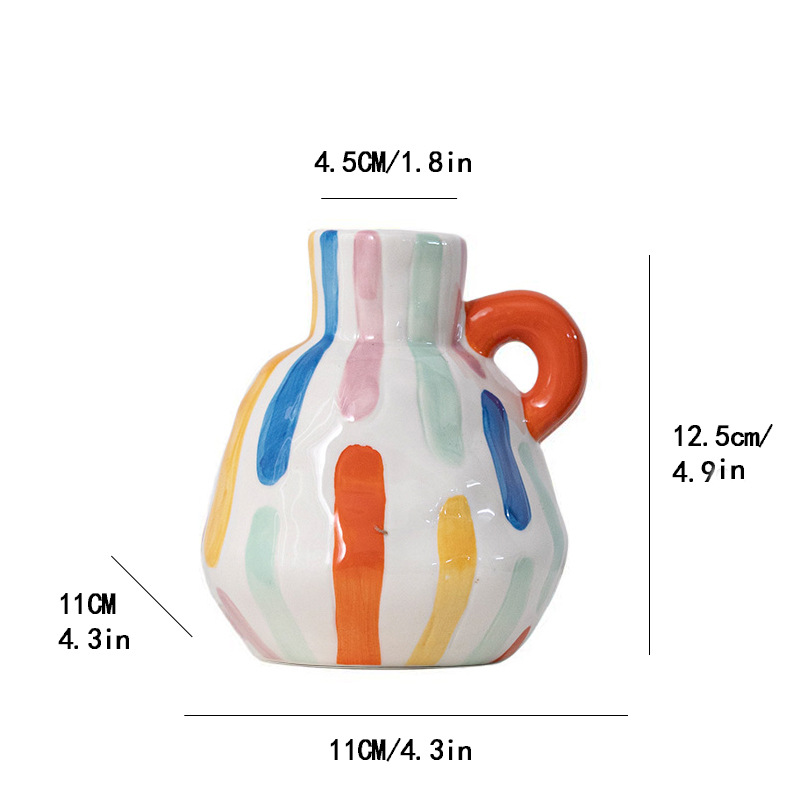 V888-ELOSUNG27551-202505131713-00 Colorful Charming Hand-Painted Ceramic Vase - Colourful Striped Jug Style Decorative Accent - Image 1