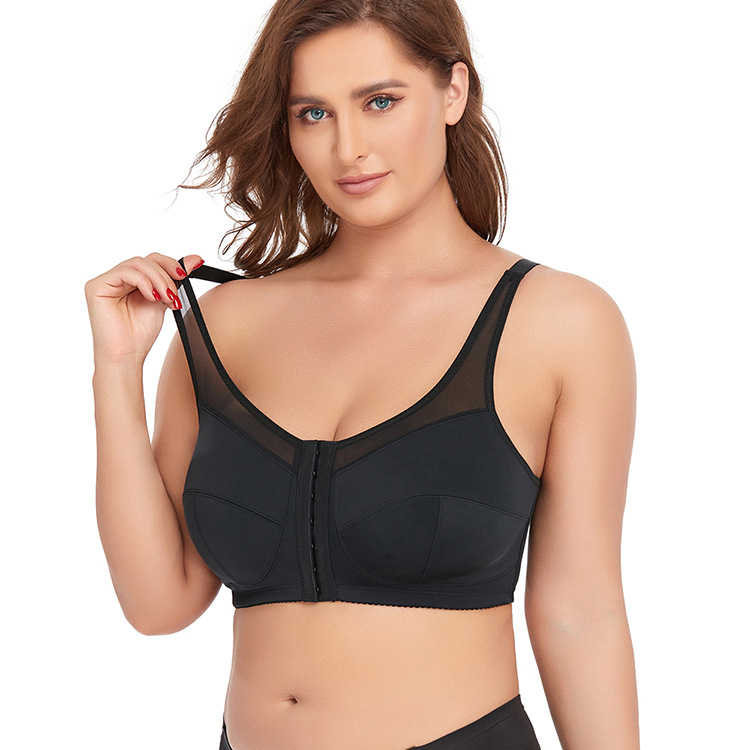 V888-ELOSUNG27591-202505131922-00 2 Pcs Size S Women's Wireless Large-Cup Lace Bra with Front Clasp - Comfortable, Breathable, Black - Image 1