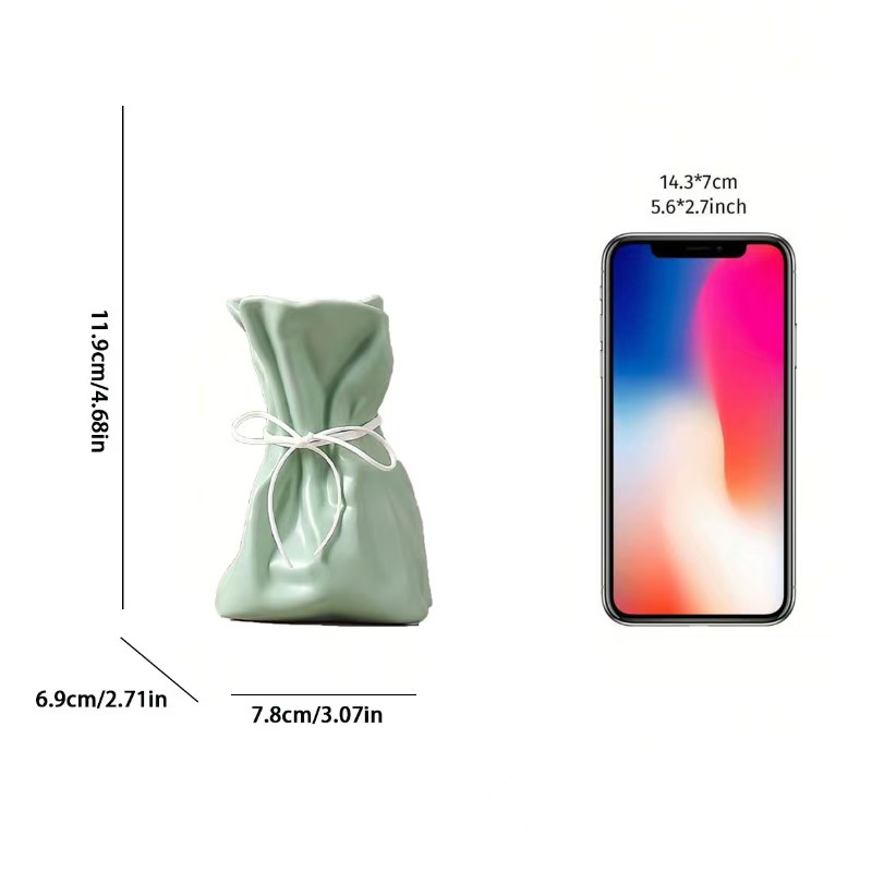 V888-ELOSUNG27609-202505131942-00 Green And White Chic Money Bag Inspired Vase - Modern Resin Decorative Flower Holder & Tabletop Accent(Use the mobile phone as a reference for size) - Image 1
